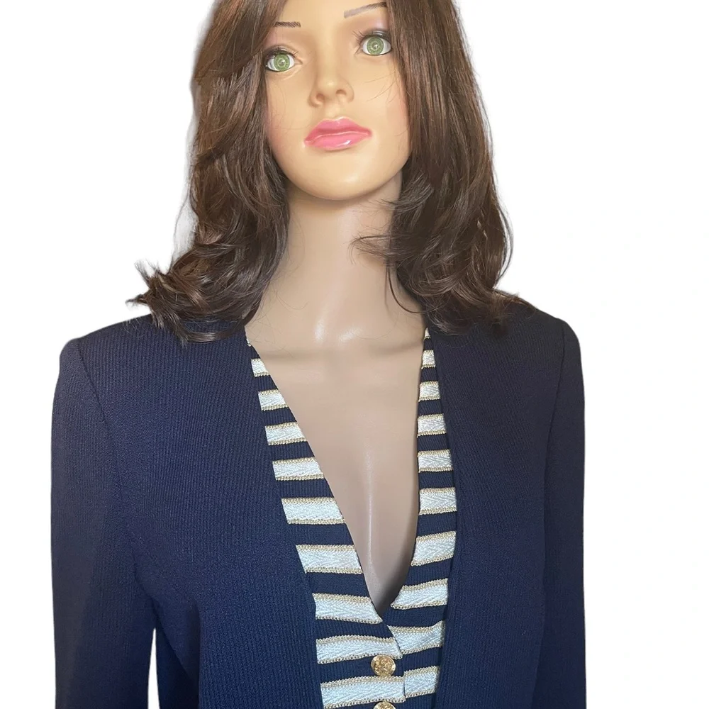 St. John collection Layered wool knit blue gold blazer/coat size 12 - Picture 4 of 16